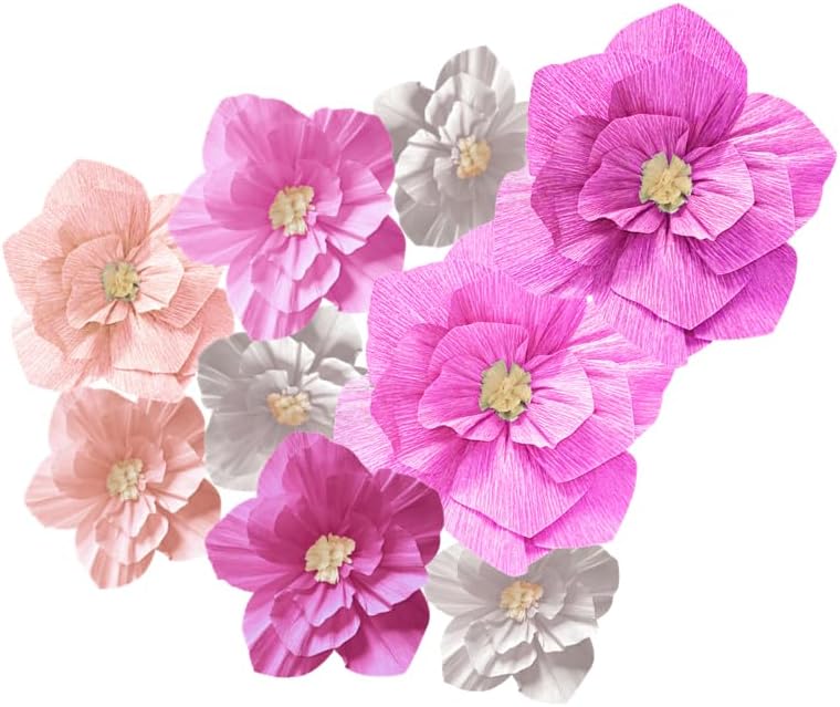 Linnoptimix Pink Birthday Party Decorations Paper Flowers Artificial Crepe Tissue Hot Light Pink White Wall Décor Wedding Birthday Bridal Baby Shower Classroom Nursery Room Backdrop Centerpieces (Pink (9 PCS)) - Image 1